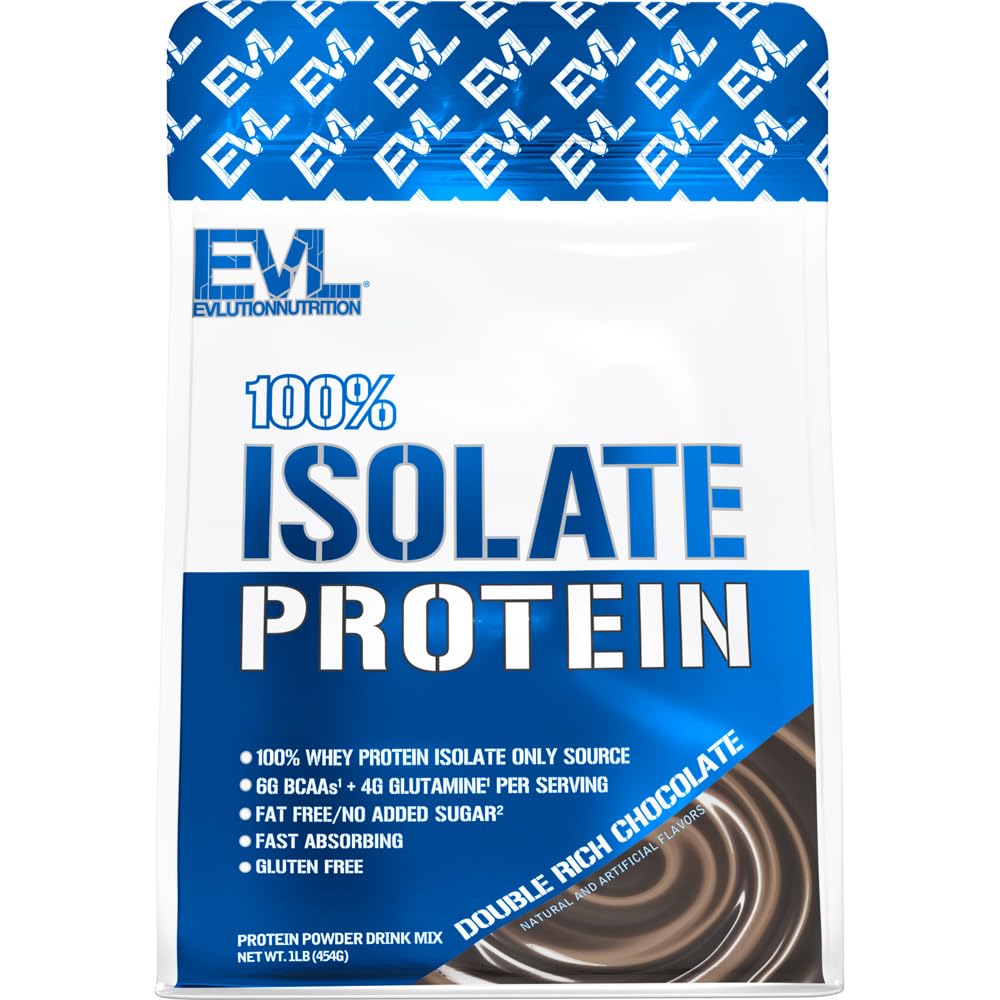 Διατροφή Evlution 100% Isolate, Whey Isolate Protein Powder, 25 G Fast Absorbing Protein, No Sugar Added, Low-Carb, Gluten-Free (Double Rich Chocolate, 1 LB)