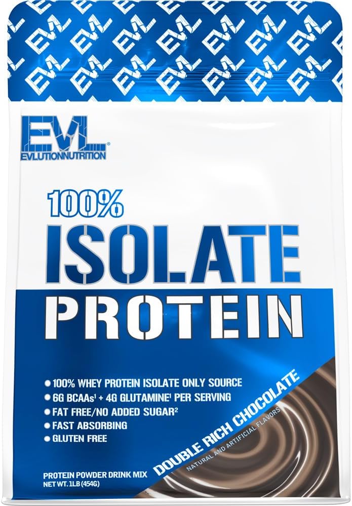 Διατροφή Evlution 100% Isolate, Whey Isolate Protein Powder, 25 G Fast Absorbing Protein, No Sugar Added, Low-Carb, Gluten-Free (Double Rich Chocolate, 1 LB)