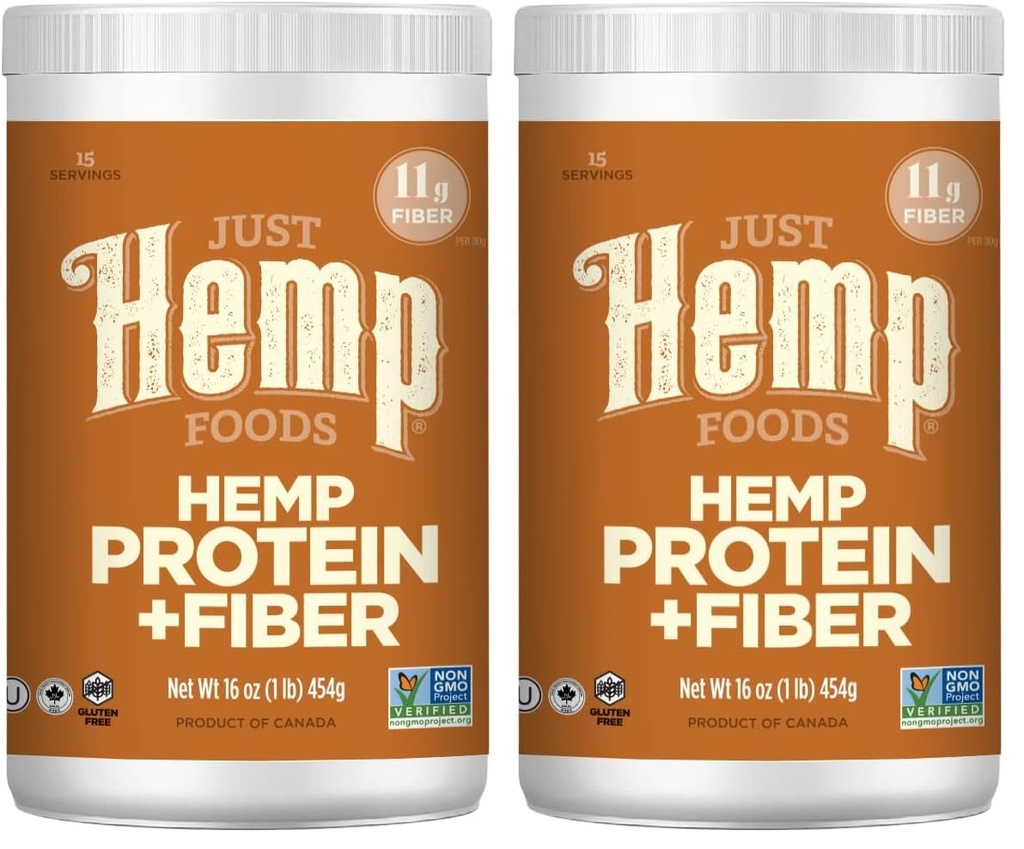 Just Hemp Foods Hemp Protein Powder Plus Fiber, Non-GMO Verified with 11g of Protein & 11g Fiber per Serving, 16 oz - Packaging May Vary (Pack of 2)