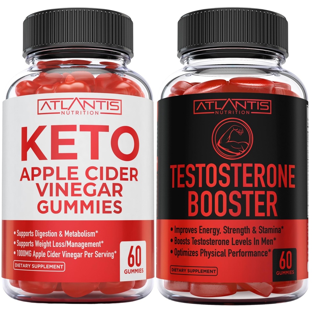Atlantis Nutrition Keto Apple Cider Vinegar 60 Gummies + Testosterone Booster 2-Pack (120 Gummies)