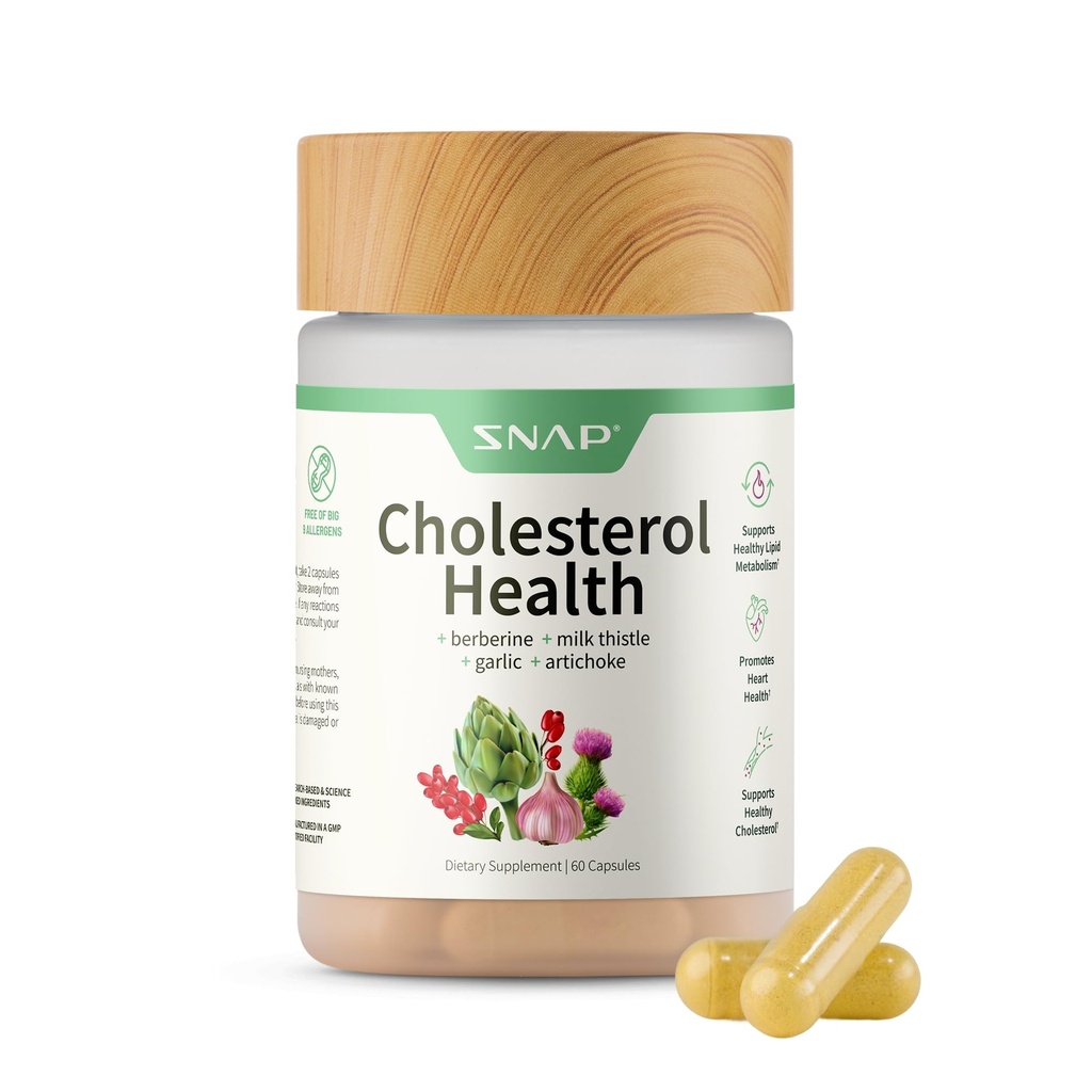 Snap Supplements Cholesterol Health - Artichoke, Milk Thistle, Garlic, and Berberine Supplement with Beta Sitosterol (95% Plant Sterols) for Digestive and Metabolic Support, 60 Capsules (30 Servings)