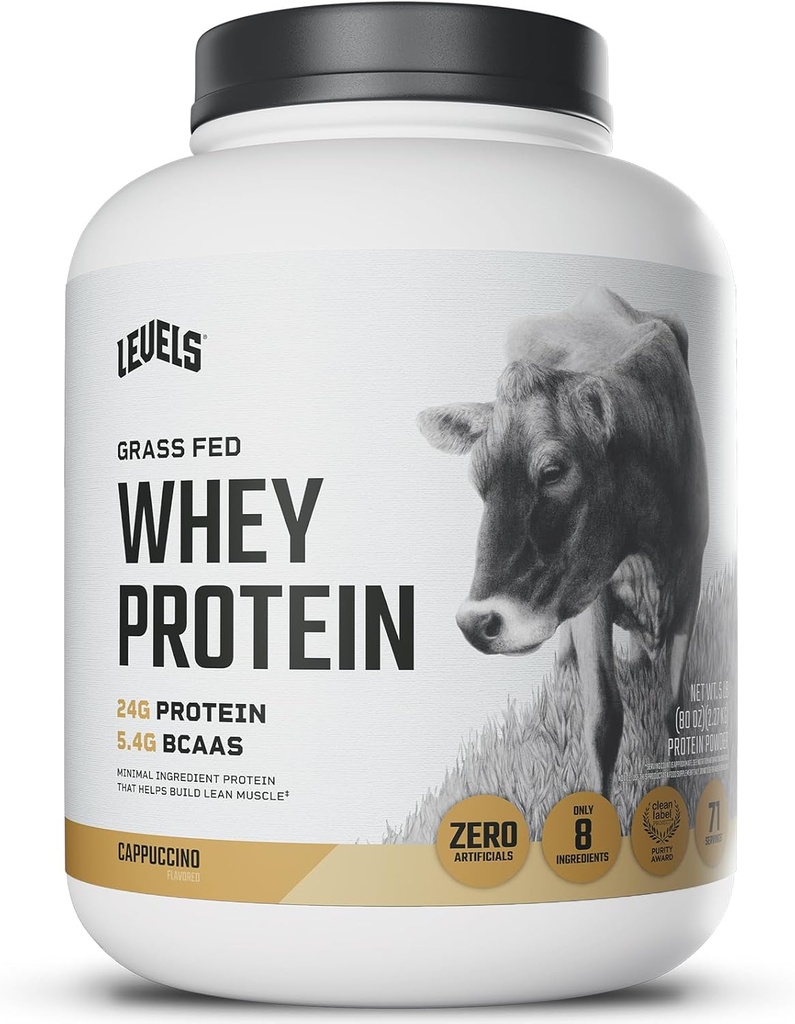 Levels Grass Fed Whey Protein Powder, No Artificials, 24G of Protein, Cappuccino, 5LB
