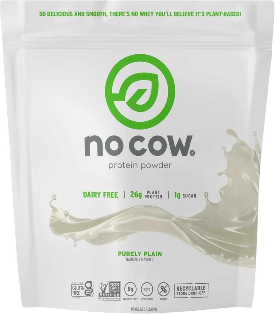 Χωρίς σκόνη πρωτεΐνης αγελάδας Vegan, καθαρά απλή, 26g πρωτεΐνη με βάση το φυτό, ανακυκλώσιμη σακούλα, χωρίς γαλακτοκομικά, χωρίς σόγια, χωρίς προσθήκη ζάχαρης, Keto φιλικό, χωρίς γλουτένη, φυσικά γλυκαντικά, μη ΓΤΟ, Kosher, 1,74 Λίρες