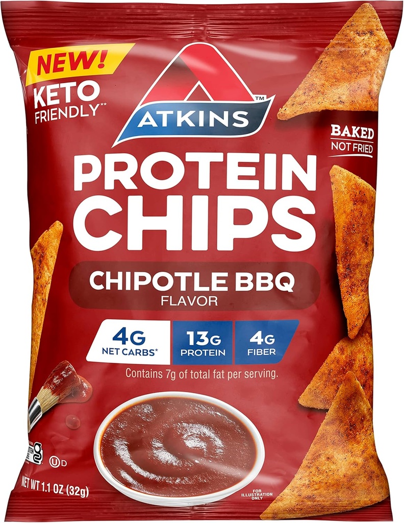 Atkins Chipotle τσιπ πρωτεΐνης μπάρμπεκιου, 4g καθαρό υδατάνθρακες, 13g πρωτεΐνη, χωρίς γλουτένη, χαμηλή γλυκαιμική, Keto φιλικό, 12 μέτρα