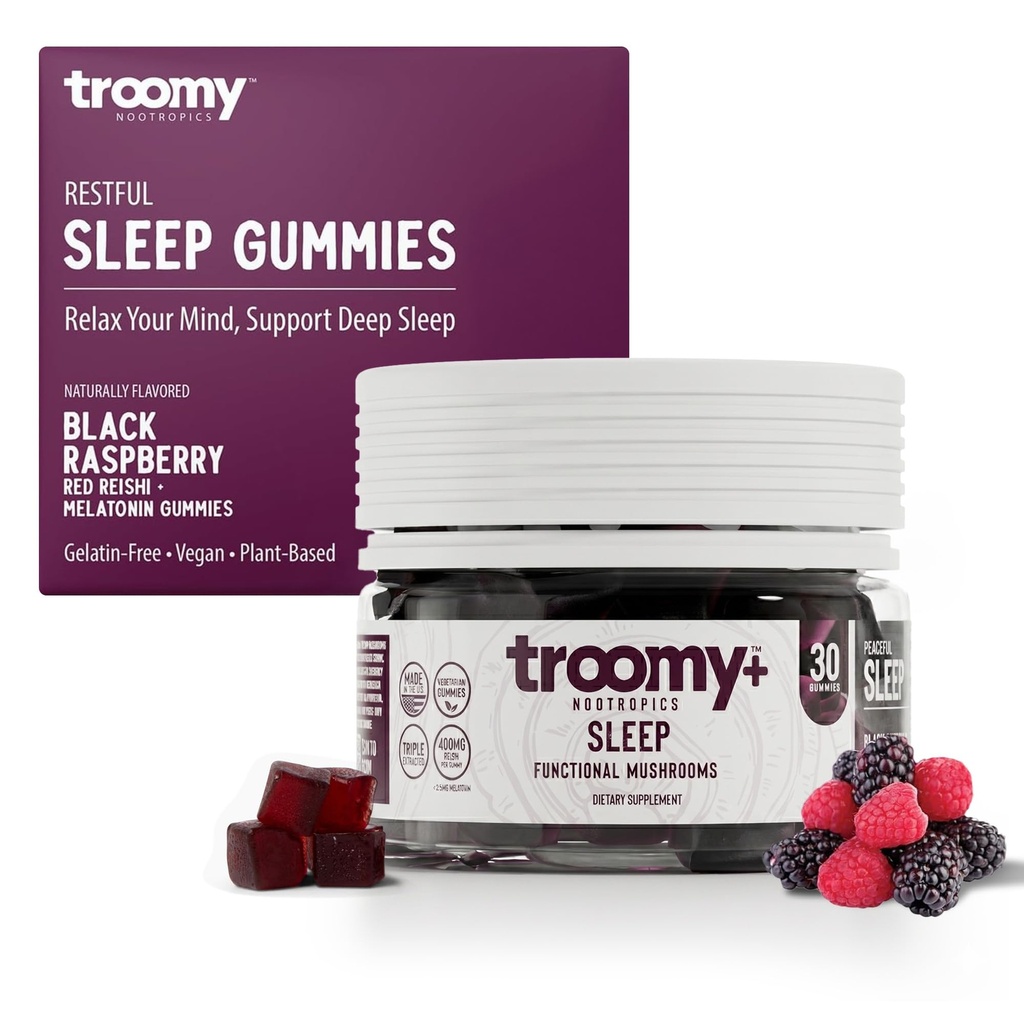 Troomy Sleep Reishi + Μελατονίνη Great Tasting Mushroom Gummies - Υποστηρίζει τον Ξεκούραστο Ύπνο - Μαύρο Βατόμουρο - 30 Count