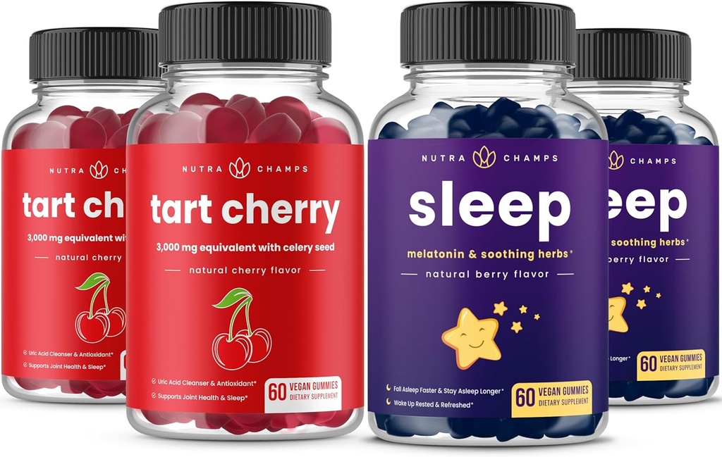 NutraChamps Tart Cherry (2 πακέτο) & Gummies ύπνου (2 πακέτο) Bundlle για την υποστήριξη του ύπνου και των μυών