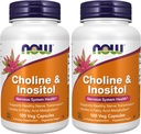 NOW Συμπληρώματα, Choline & Inositol 500 mg, Healthy Nerve Transmission*, Νευρικό Σύστημα Υγεία*, 100 Κάψουλες (Pack of 2)