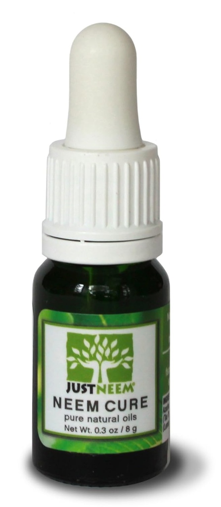 JustNeem Neem Cure Oil - Natural - Best on Acne, Psoriasis, Eczema, Rosacea, Cold Sore, Toe Nails, Bug και Spider Bites και άλλες ερεθίσεις του δέρματος. - 0.3 oz
