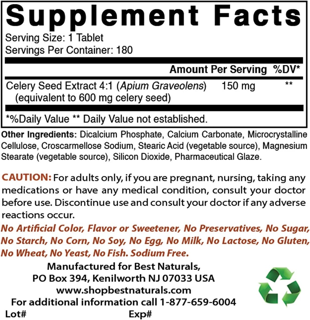 Best Naturals Celery Seed 600 Mg & Magnesium Glycinate 425 mg