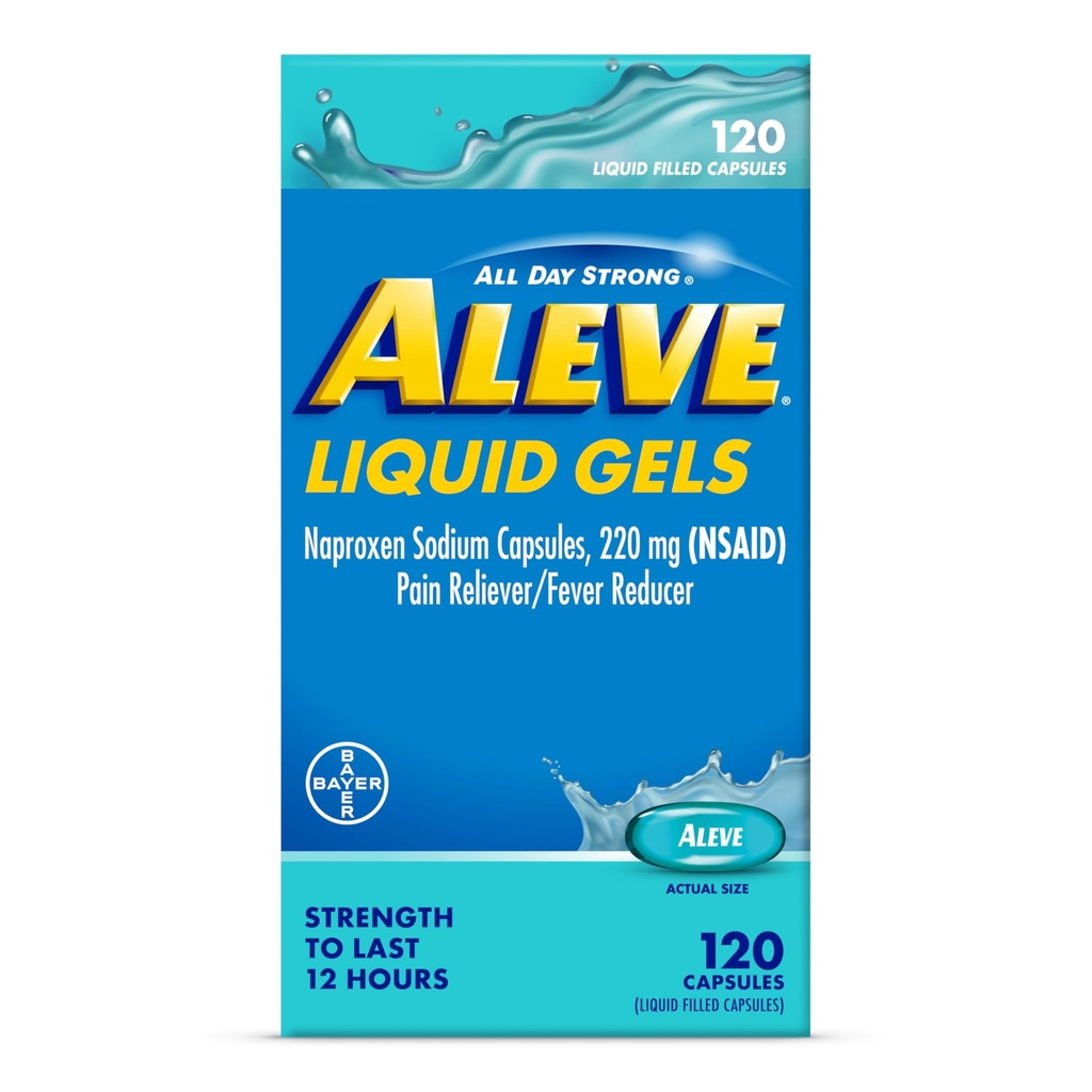 Aleve Liquid Capses, Naproxen κάψουλες νατρίου 220 mg (NSAID), Pain Reliever/Fever Reducer, Fast Pain Relief, 120 Count