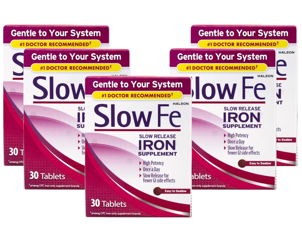 Slow Fe Slow Release Iron Supplement, Υψηλή Ικανότητα, Μία φορά την ημέρα, Απαλό στο Σύστημα, 30 δισκία (Pack of 5)