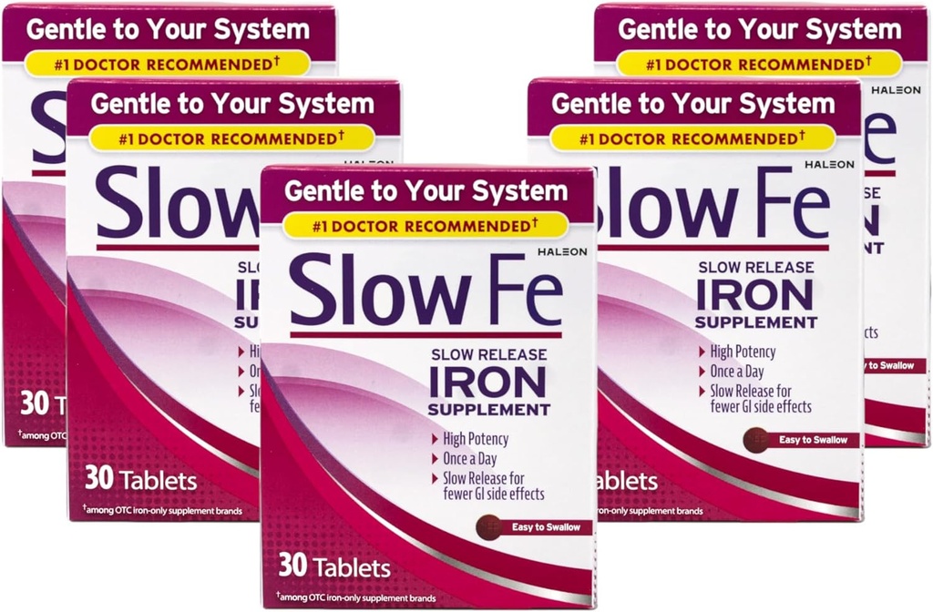 Slow Fe Slow Release Iron Supplement, Υψηλή Ικανότητα, Μία φορά την ημέρα, Απαλό στο Σύστημα, 30 δισκία (Pack of 5)