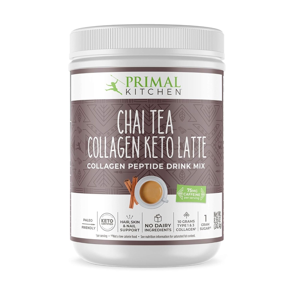 Primal Kitchen Chai Tea Collagen Keto Latte Powder, Collagen Peptide Drink Mix, 8.55 Ounces