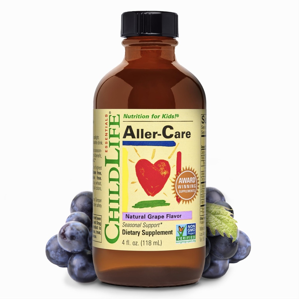 CHILDLIFE ESSENTIALS Aller-Care - Natural Liquid Relief for Kids & Toddlers, Seasonal Support Syrup with Elderberry, Zinc, Bromelain, & Vitamin C, Immune Support Formula - 4 Fl Oz