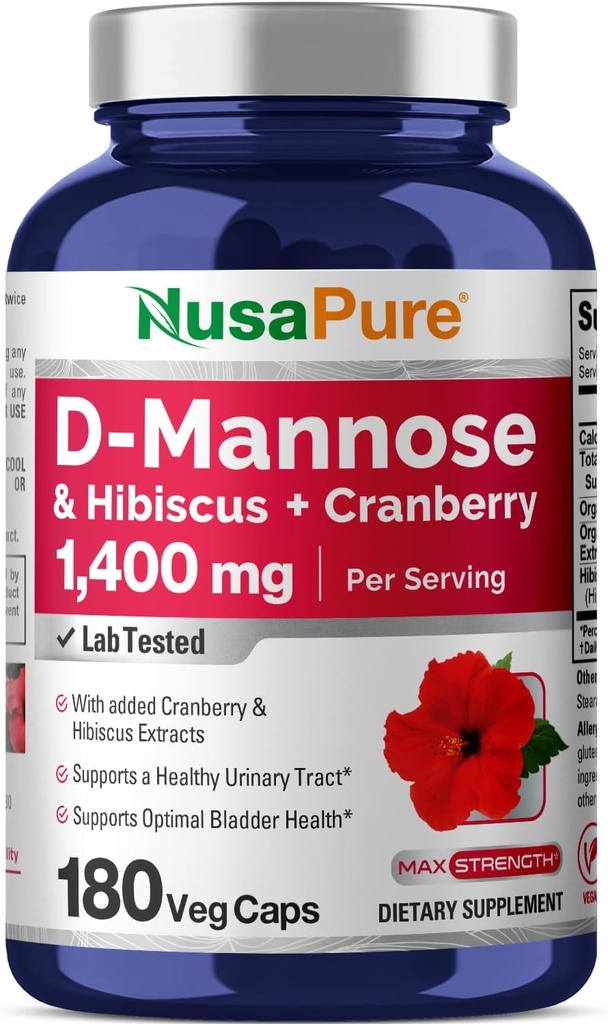 NusaPure D- Mannose Complex 1400 mg (με Hibiscus και Cranberry) - 180 Veggie Caps.