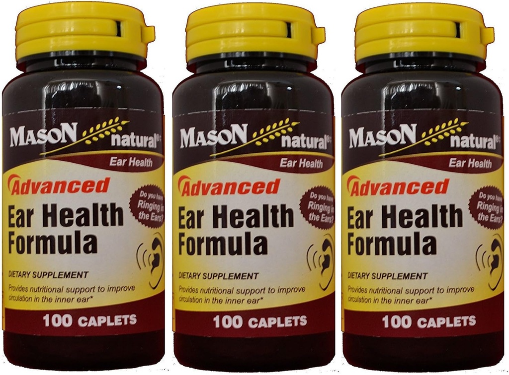 Mason Natural Advance Ear Health Formula Bioflavonoids Plus 100 Caplets ανά συσκευασία φιάλης των 3 Σύνολο 300 Caplets