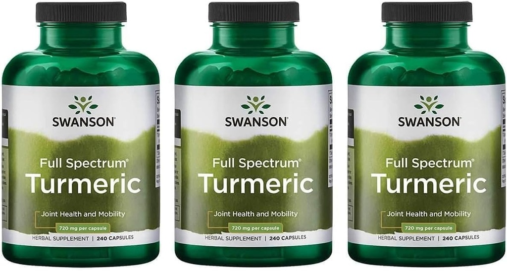 Swanson Full Spectrum Turmeric (Κουρκουμίνη) - Κοινή υγεία, πέψη, καρδιακή υγεία και το συκώτι συμπλήρωμα υποστήριξης - Curcuma Longa Formula Προώθηση υποστήριξης μνήμης - (240 κάψουλες) 3 Πακέτο
