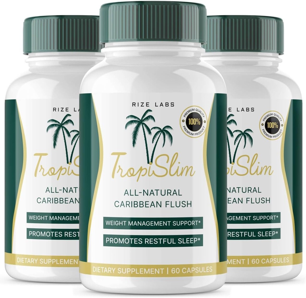(Επίσημη 3 Συσκευασία) Tropislim, Tropislim All Natural Caribbean Flush, συμπλήρωμα απώλειας βάρους, Tropislim Sliming Κάψουλες για γυναίκες, Υγιεινό στυλ ζωής + Leaner Physique, Τροπικές Κριτικές (180 κάψουλες)