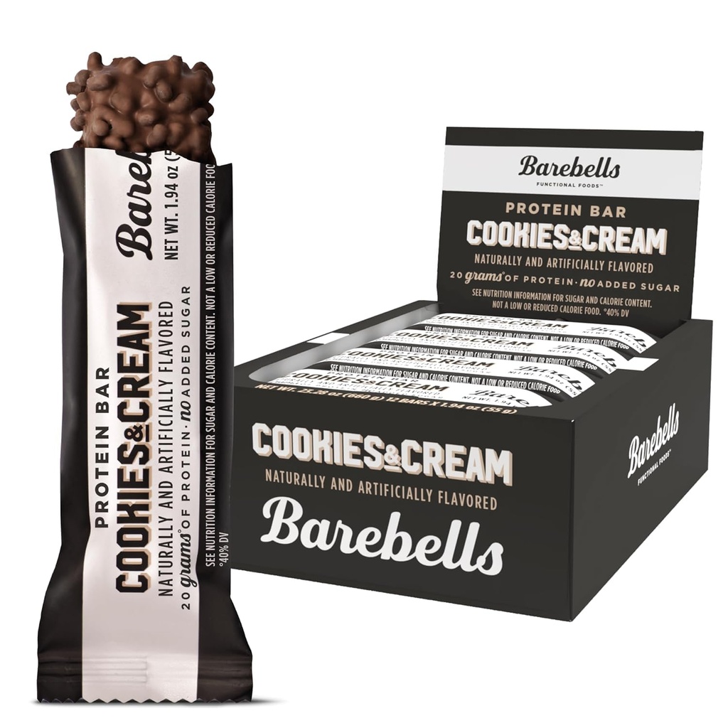 Bar Protein Bars Bars Bars cookies & Cream - 12 Count, 20g High Protein Treats - Σοκολάτα μπαρ διατροφής με 1g Total Sugars - On-The-Go Πρωινό ή μετά την προπόνηση σνακ