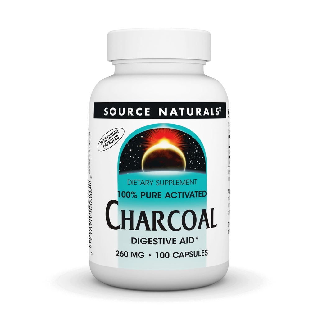 Source Naturals Charcoal - 100% Pure Activated, Digestive Aid - 100 Capsules