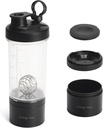 Μπουκάλι Tritan shaker πρωτεΐνης Blender με δοχείο αποθήκευσης χάπι / σκόνης για πρωτεΐνη Shakes-pre προπόνηση μπουκάλι-Mixer Κύπελλο-Gym Αθλητισμός Μπουκάλι νερό με μπάλες σύρμα Whisk Μαύρο