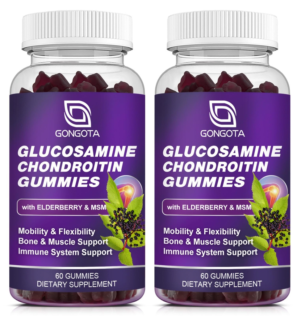Glucosamine Chondroitin Gummies - 2- Συσκευασία, επιπλέον δύναμη 1500mg Γλυκοσαμίνη με MSM & Elderberry, Ευελιξία Υποστήριξη, Best Cartilage & ανοσοποιητικό συμπλήρωμα υποστήριξης για άνδρες και γυναίκες - 120 καταμέτρηση