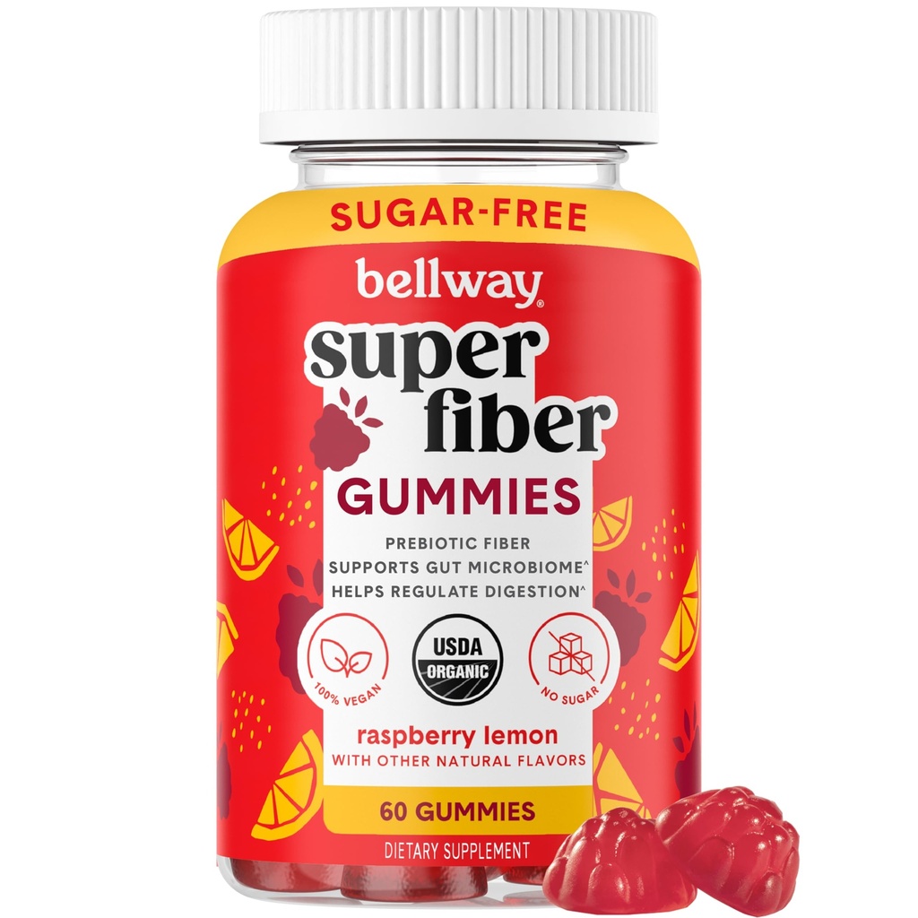 Bellway Super Fiber Gummies για ενήλικες - Ζάχαρη χωρίς οργανικές ίνες συμπλήρωμα Gummies με 4g ινών ανά υπηρεσία - Προβιοτική Chicory Root Fiber για Digestive Gut Health, Raspberry Lemon, 60 Count
