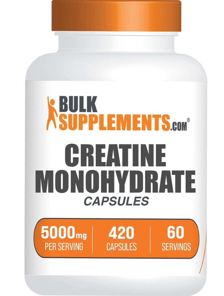 BulkSupplements.com Creatine Monohydrate Κάψουλες - Μικρονωμένα Χάπια Κρεατίνης - Χωρίς γλουτένη, 7 Κάψουλες ανά Σερβίρισμα (5000mg), 420 Count (Pack of 1)