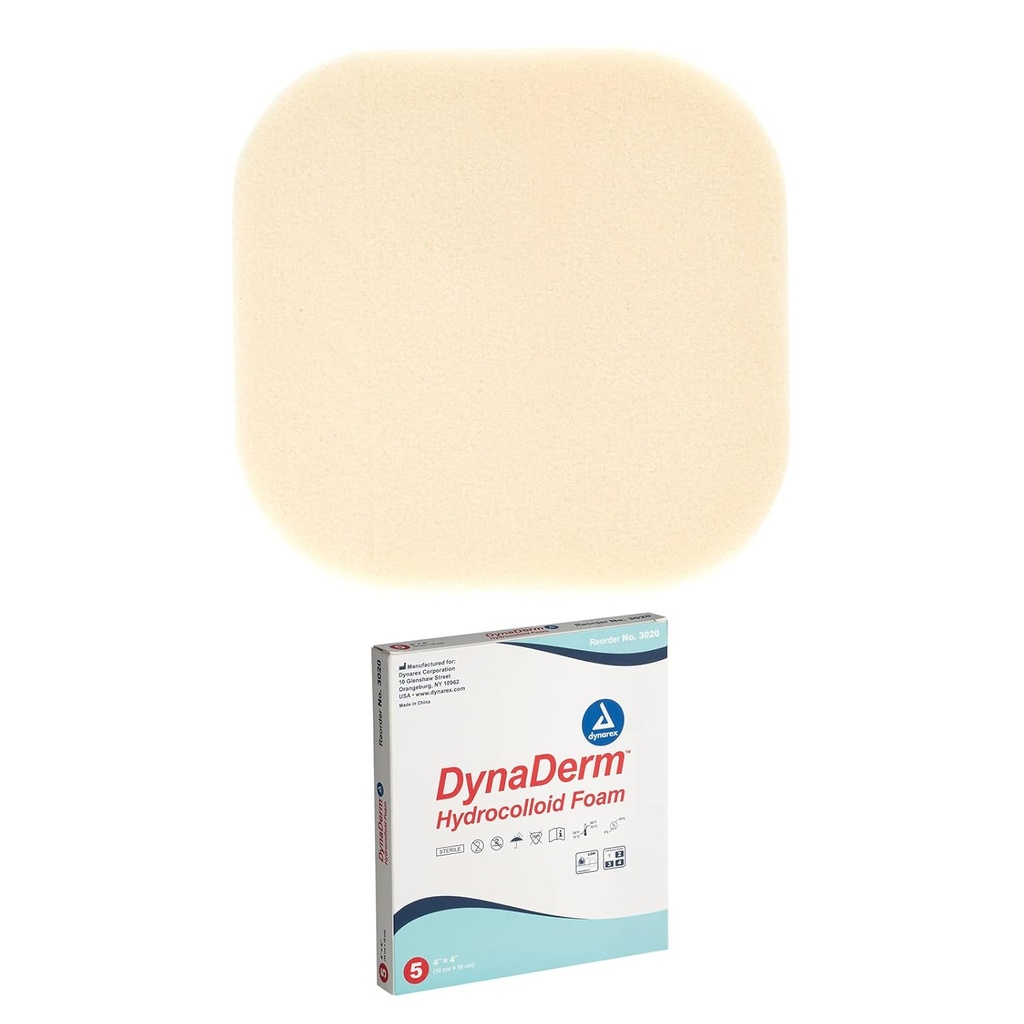 Dynarex DynaDerm Hydrocolloid Dressings, Sterile Moist Gandages Χρησιμοποιείται για όλα τα είδη των πληγών, 4" x 4", Foam & Latex-Free, Peel-Down Patches - 1 Κουτί των 5 Dressings