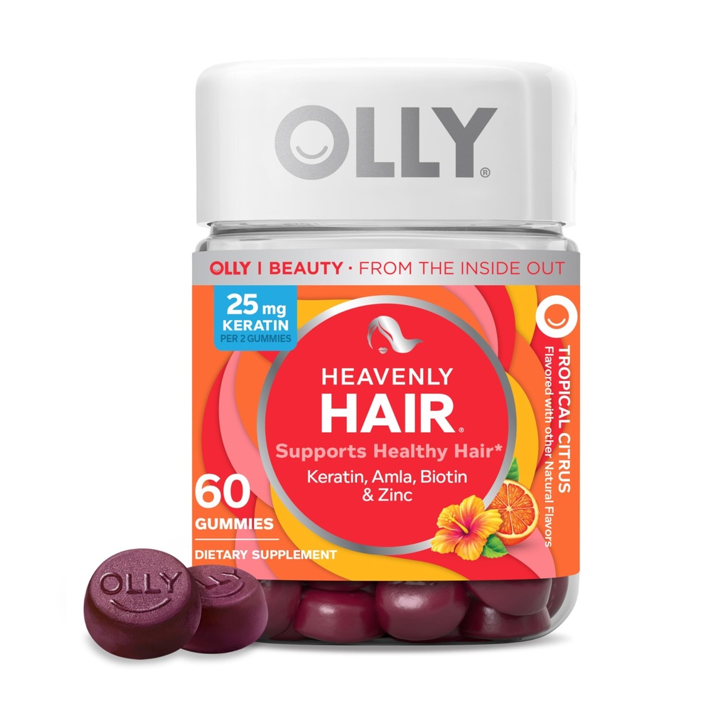OLLY Ουράνια Gummy μαλλιών, υποστηρίζει υγιή μαλλιά, κερατίνη, βιοτίνη, AMLA, Chewable συμπλήρωμα, 30 ημέρες προσφοράς - 60 κόμη