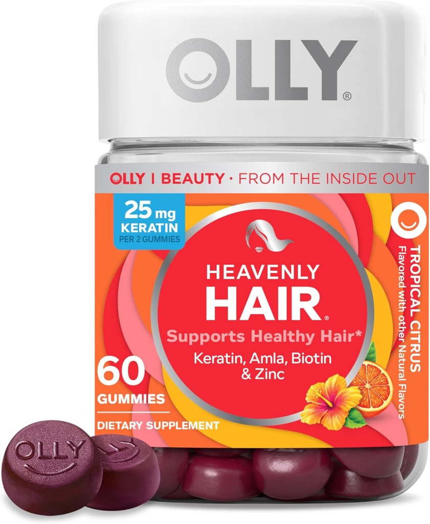 OLLY Heavenly Hair Gummy, Supports Healthy Hair, Keratin, Biotin, AMLA, Chewable Supplement, 30 Day Supply - 60 Count