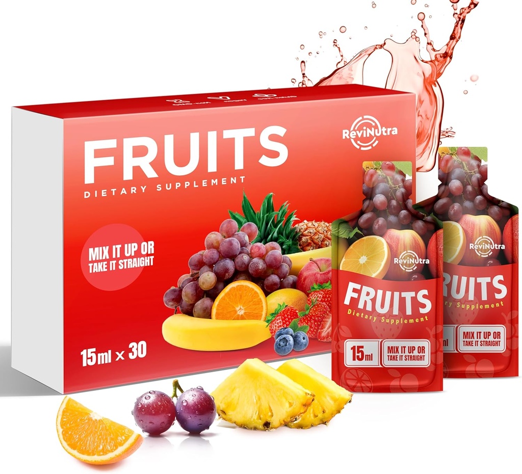 Super Fruit Liquid Juice - 30 Pouches Superfoods Συμπλήρωμα φρούτων για γυναίκες, άνδρες και παιδιά - Υποστήριξη Ενέργειας, Ανοσία, Θήκη & Μεταβολισμός - Vegan, 30 ημέρες προσφοράς