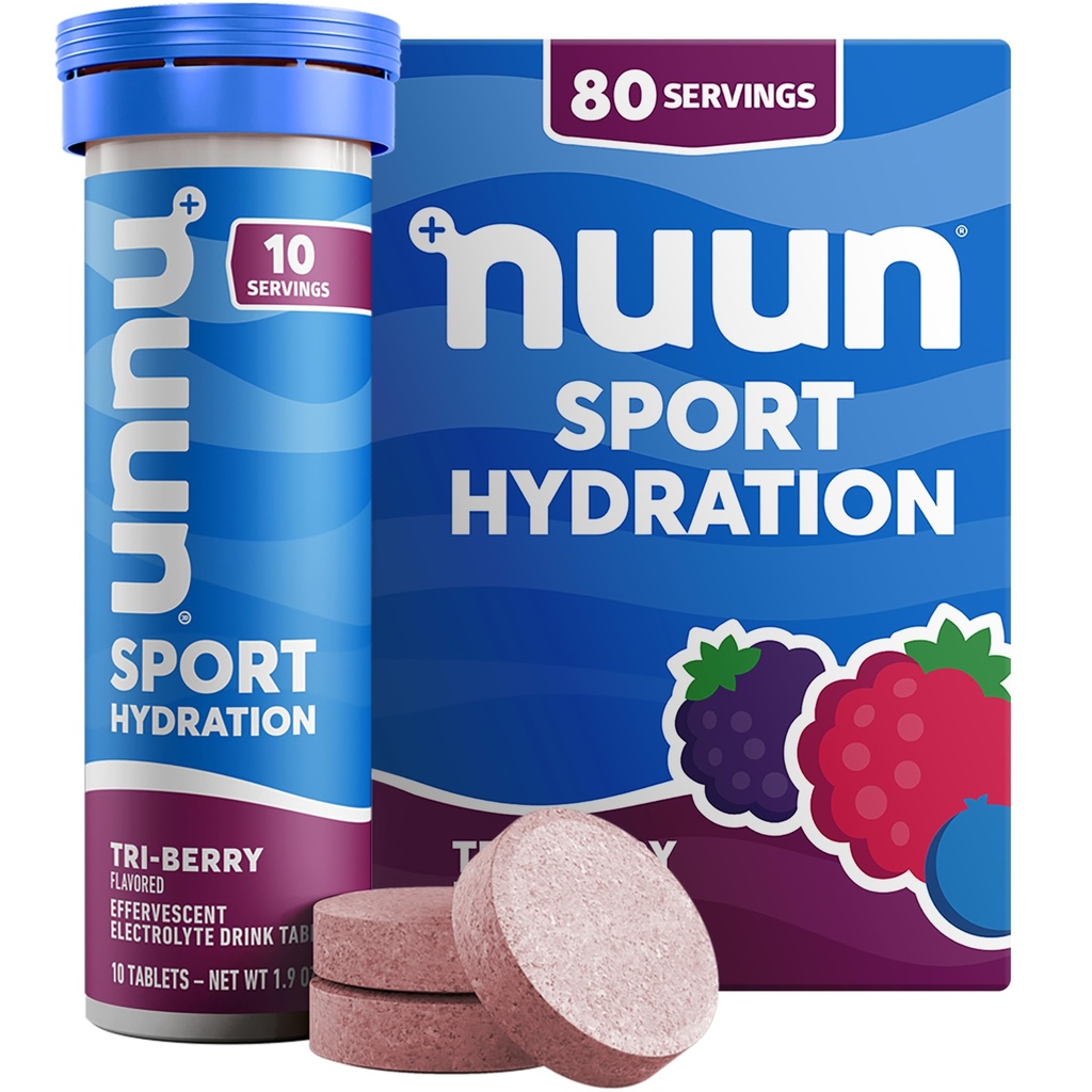 Nuun Sport Ηλεκτρολυτικά Δισκία με Μαγνήσιο, Ασβέστιο, Κάλιο, Χλωριούχο & Νάτριο, Χωρίς Γλουτένη & Vegan, Tri- Berry, 8 Συσκευασία (80 Σερβιέτες Σύνολο)