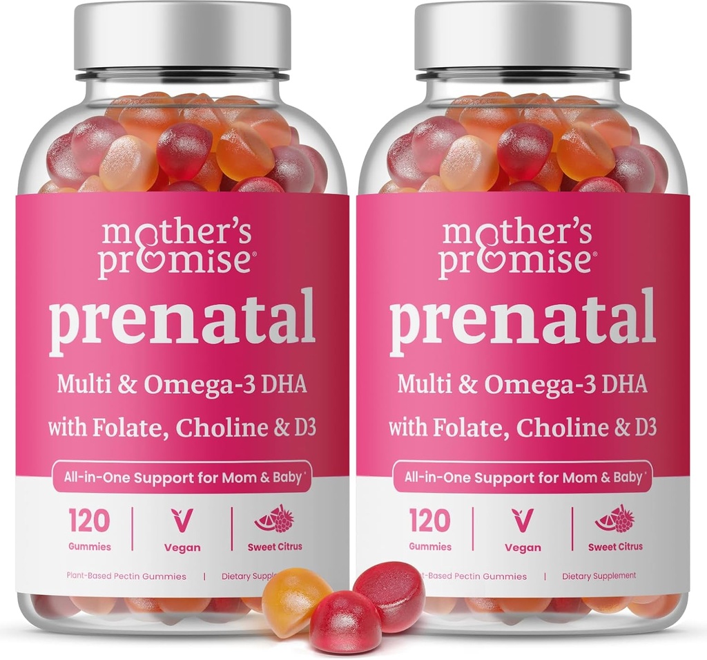 Prenatal Vitamin Gummies with DHA | Vegan Prenatal Vitamins for Women with Omega 3, Folate, Choline & D3, Pregnancy Vitamins for Fetal Development | Gummy Multivitamin Supplement, 120 Count (2-Pack)