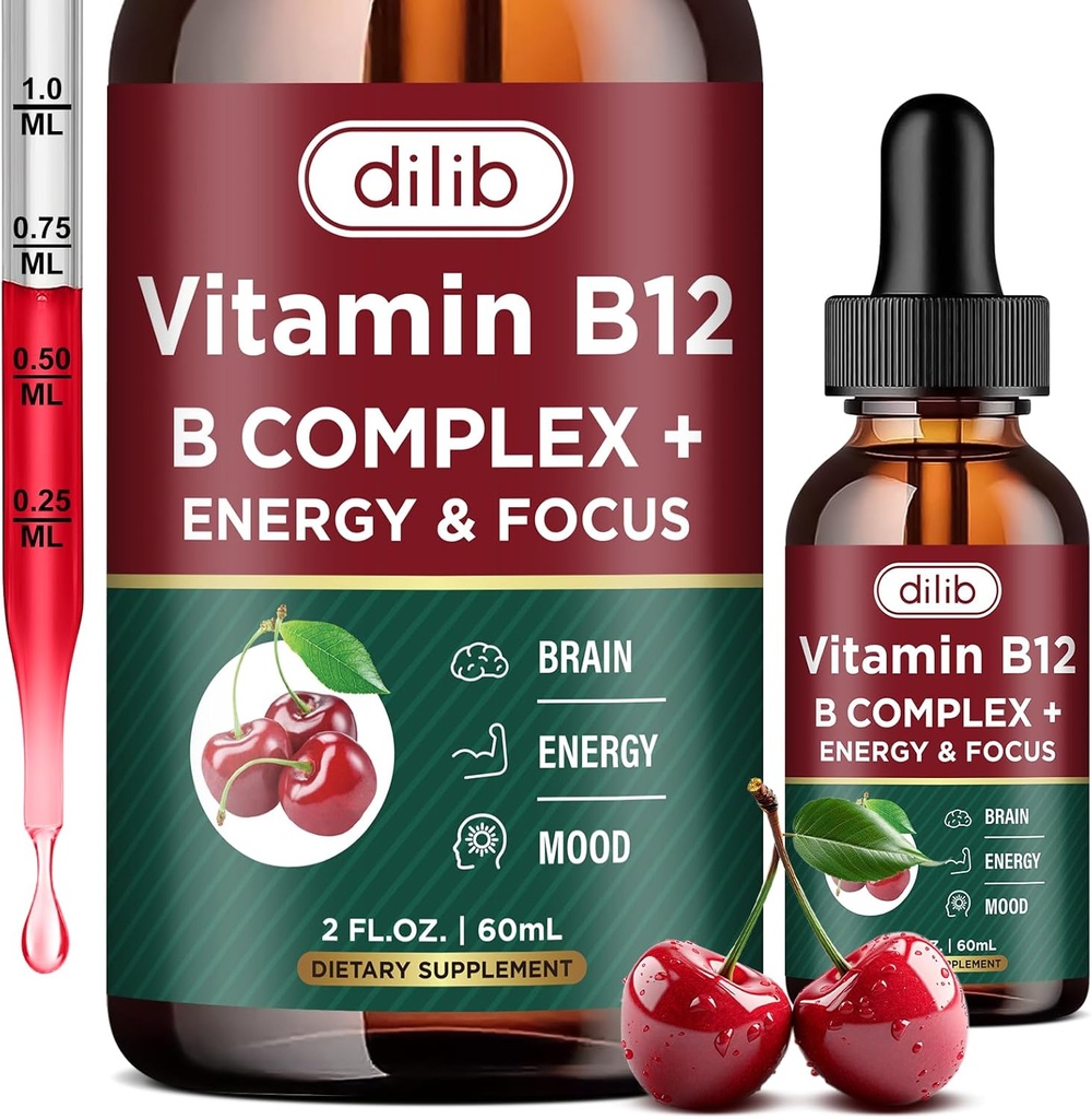 Vitamin B12 Complex 5000 mcg | Vegan B12 Liquid Drops Sublingual Supplement | Methylcobalamin w/Folate, Biotin, Vitamin C, B3, B5, B6, & B8 for Long-Lasting Energy and Healthy Metabolism, 2 fl. oz.