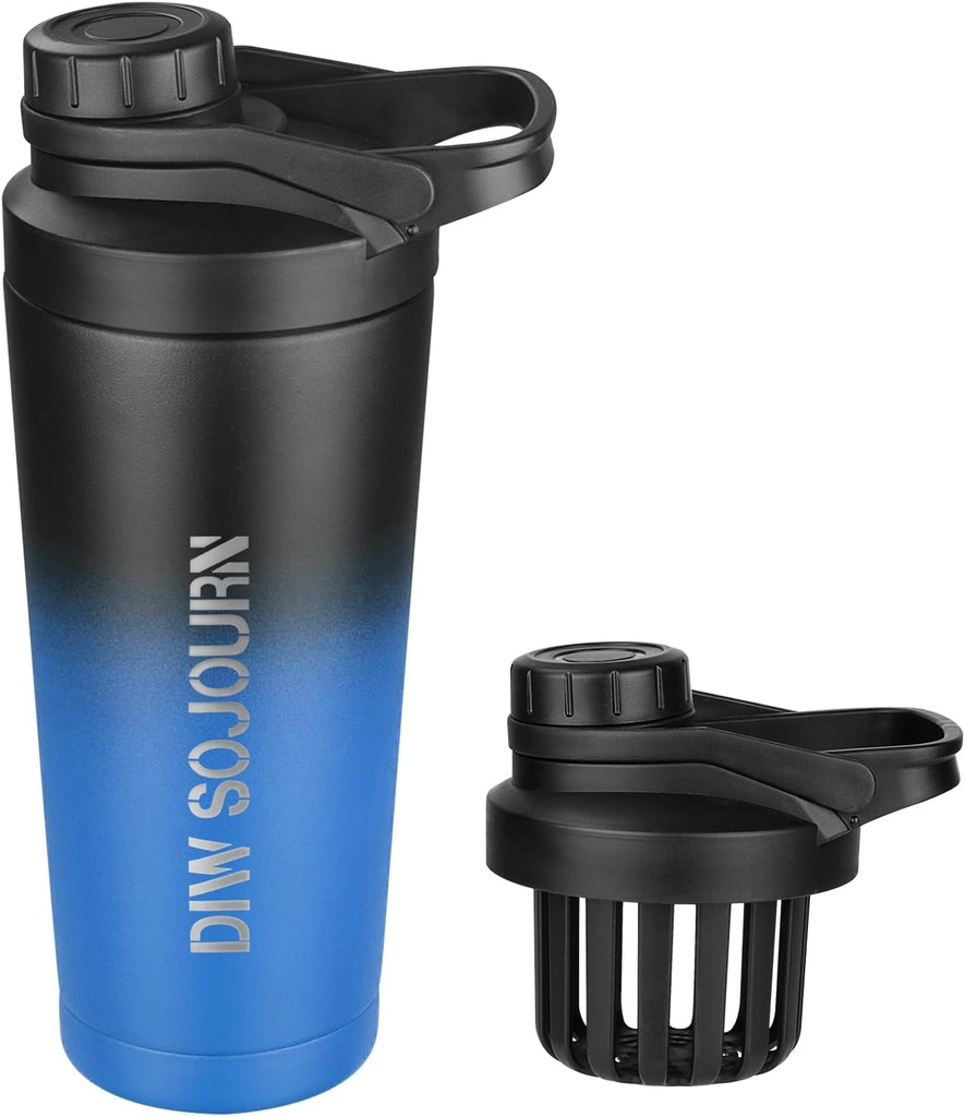 DIW 24 oz Shaker μπουκάλι, Αδιάβροχη φιάλη με μείγμα χάλυβα με το θόρυβο-ελεύθερο σχεδιασμό, μονωμένο κύπελλο αναδευτήρα μετάλλων για τις πρωτεΐνες και πριν την προπόνηση, Gym Shaker Κύπελλο (Black&Blue)