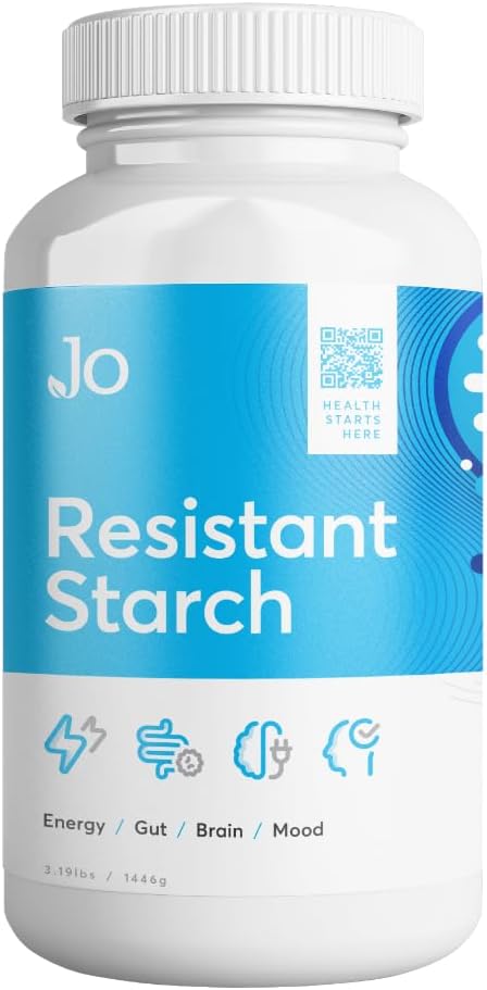 Jo’s Resistant Starch Powder - Premium Καλαμπόκι-Derived Superfood, Μπανάνα-Δωρεάν, Lectin-Free - Fiber συμπλήρωμα για την υποστήριξη της ενέργειας, Gut Υγεία, Mood, και Butyrate Παραγωγή (3LB Supply)