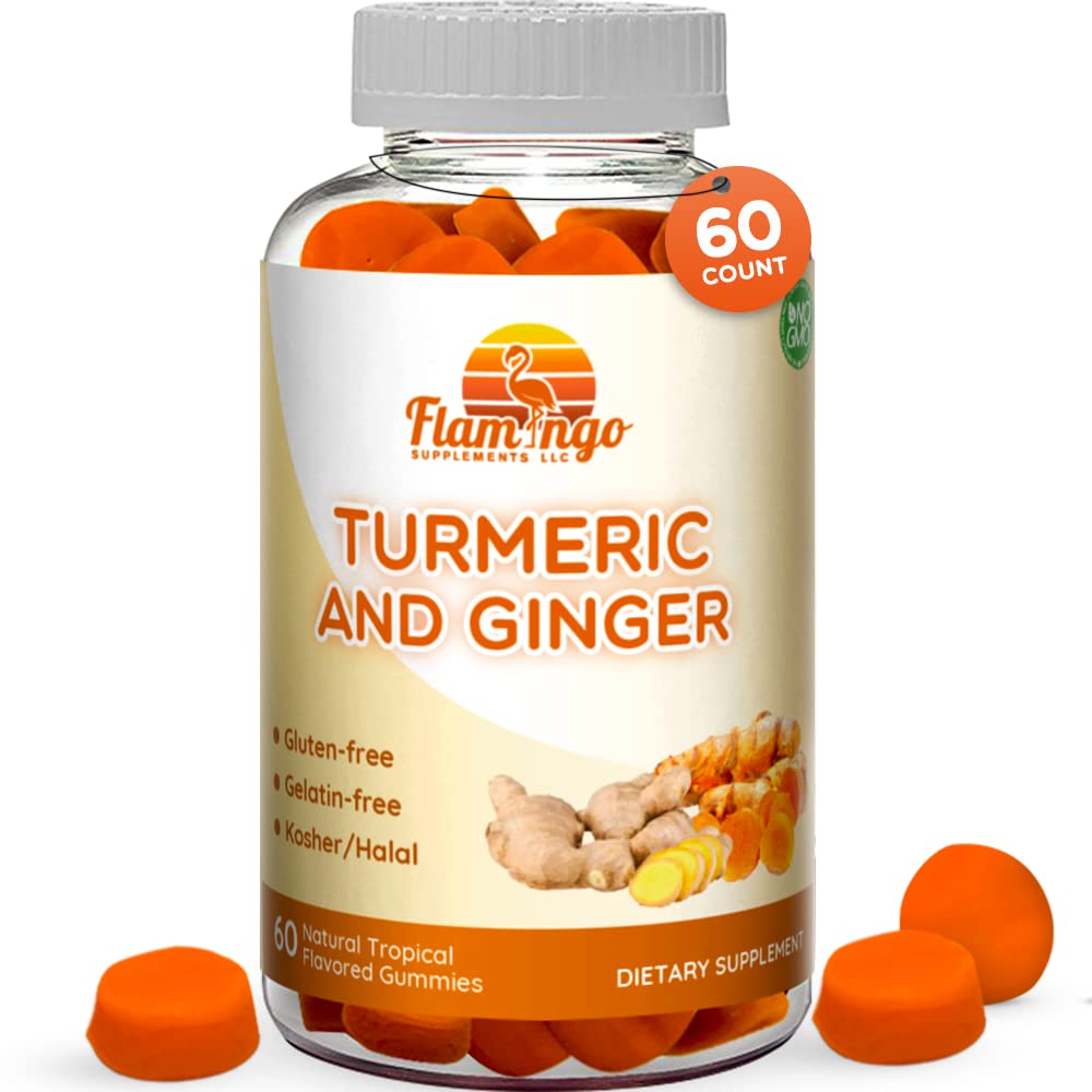 Turmeric Curcumin & Ginger Chewable Gummies for Adults and Children.Vegan Friendly, Kosher & Halal, Gluten Free, Non GMO. 60 Count