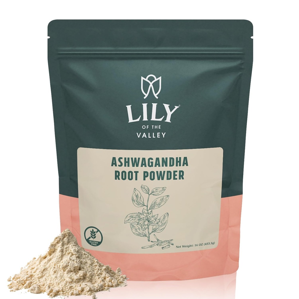 LILY OF THE VALLEY Ashwagandha Root Powder - Withania Somnifera - Προέρχεται από την Ινδία - No Filler No Πρόσθετα - ινδικό Ginseng Vegan & Gluten Free - Συσκευασία σε Resealable Pouch (16oz, 453g)