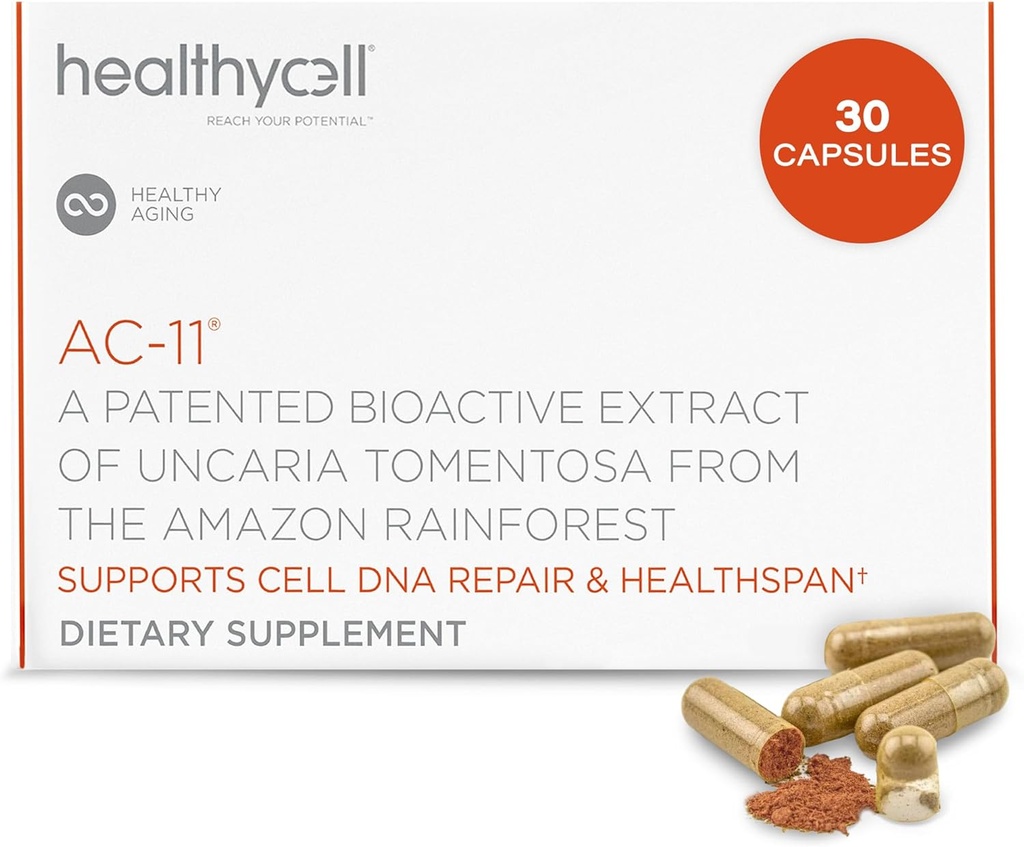 Healthycell Anti-Geating Supplement for DNA Repair and Stem Cell Health, AC-11 - Bioactive Extract of Uncaria Tomentosa (Cat’s Claw) Υποστηρίζει ένα υγιεινό ανοσοποιητικό σύστημα - Vegan, χωρίς σόγια και γλουτένη
