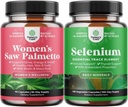 Bundle of Extra Strength Saw Palmetto for Women and Pure Selenium Thyroid Support Supplement - DHT Blocker Thickening Hair Vitamins for Hair Loss - Antioxidant Supplement and Natural Immune Booster
