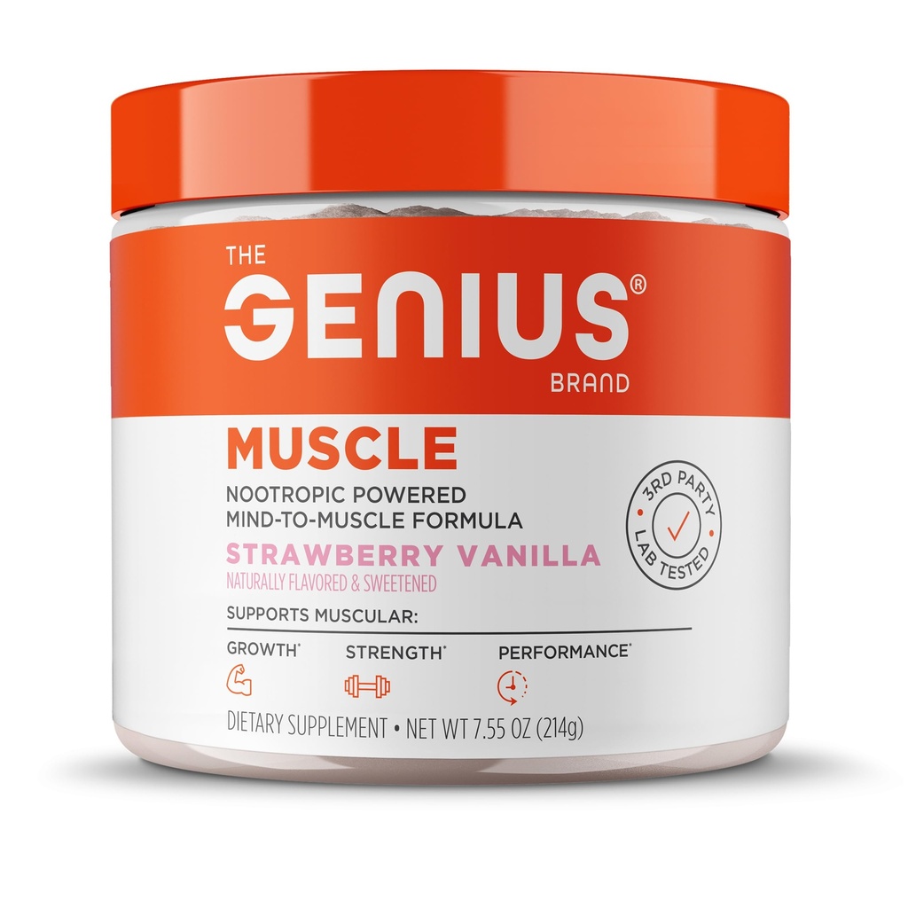 The Genius Brand Genius Μύες - Μύες συμπλήρωμα υγείας για την ανάπτυξη, την αντοχή και την ανάκτηση - Μη ορμονική Φόρμουλα - 6 Βιολογικά Μανιτάρια - Φυσικά-γλυκασμένα - 30 Υπηρεσίες - Βανίλια Φράουλα