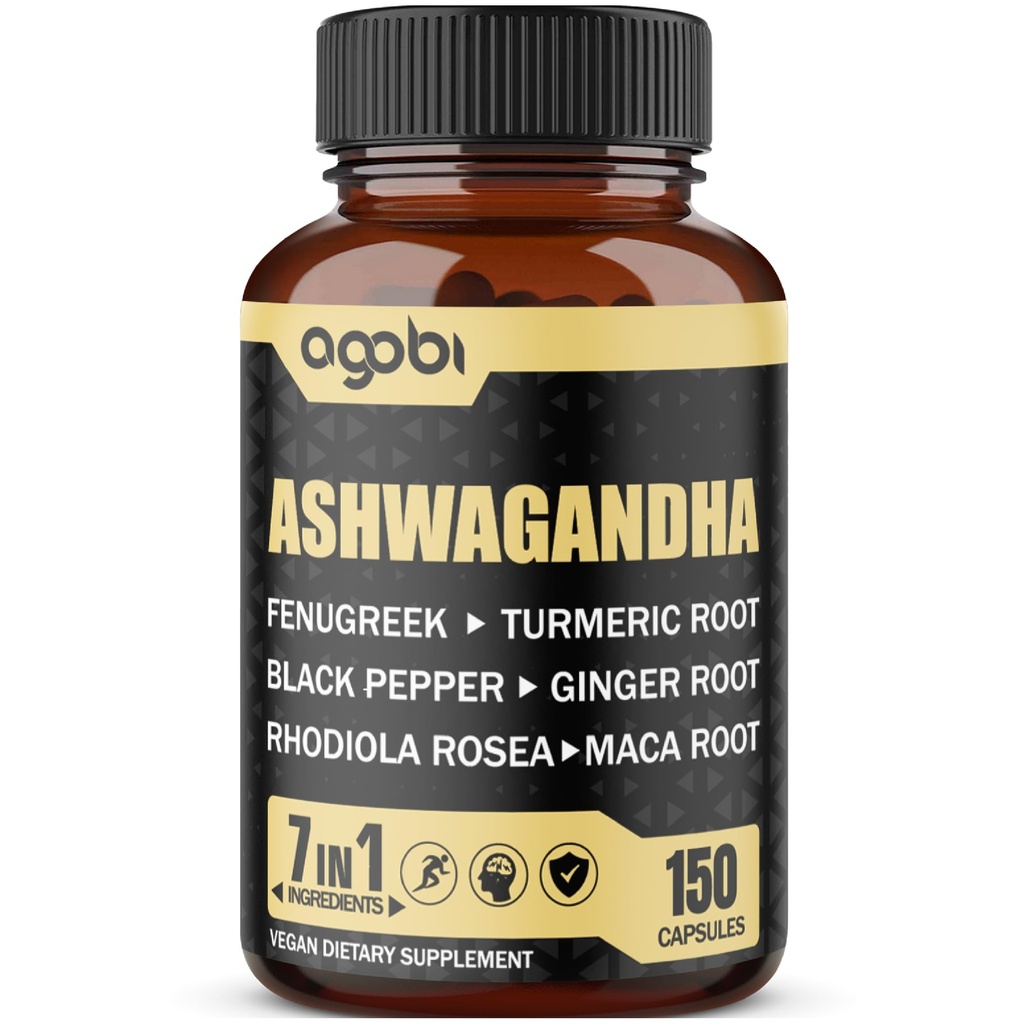 Ashwagandha Extract Capsules 7 Herbal Ingredients 8050 mg - Blended Fenugreek, Maca, Turmeric, Rhodiola, Ginger & Black Pepper - Sleep, Spirit, Immune & Energy Support - 5-Month Supply