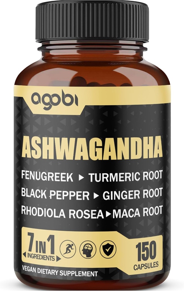 Aswagandha Extract Capses 7 Herbal Ingredients 8050 mg - Αναμιγνύεται Fenugreek, Maca, Turmeric, Rhodiola, Ginger & Black Pepper - Ύπνος, Πνεύμα, Ανοσοποιητικό & Ενεργειακή Υποστήριξη - 5-Month Supply