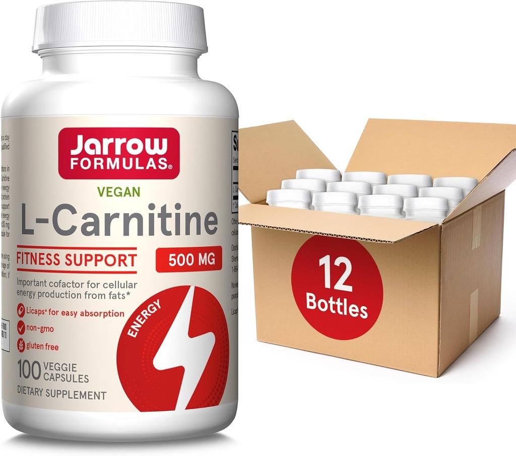 Jarow Formulas L-Carnitine 500 mg - 100 Veggie Licaps - Σημαντικός Συνεργάτης για την Παραγωγή Ενέργειας (ATP) από Λίπη - Συμπλήρωμα Διατροφής - Vegan - Μέχρι 100 Σερβιέτες, Συσκευασία των 12