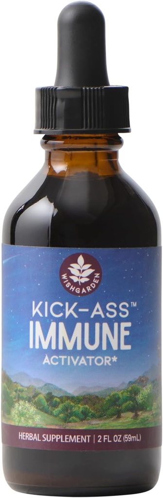WishGarden Herbs Kick-Ass Immune Activator - βοτανικό συμπλήρωμα υποστήριξης ανοσίας για ενήλικες, φυτικής βάσης ανοσοενισχυτής & ανοσοασπιστική άμυνα w/Echinacea & Goldenseal, Rapid Immunity Boost Formula, 2oz