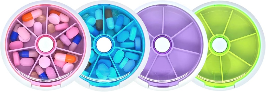 Pill Organizer Travel Pill περίπτωση για Purse Portable Pill Box Round Weekiy Pill Συσκευασία για Βιταμίνη Fish Oil Hills Συμπληρώματα (4PCS)