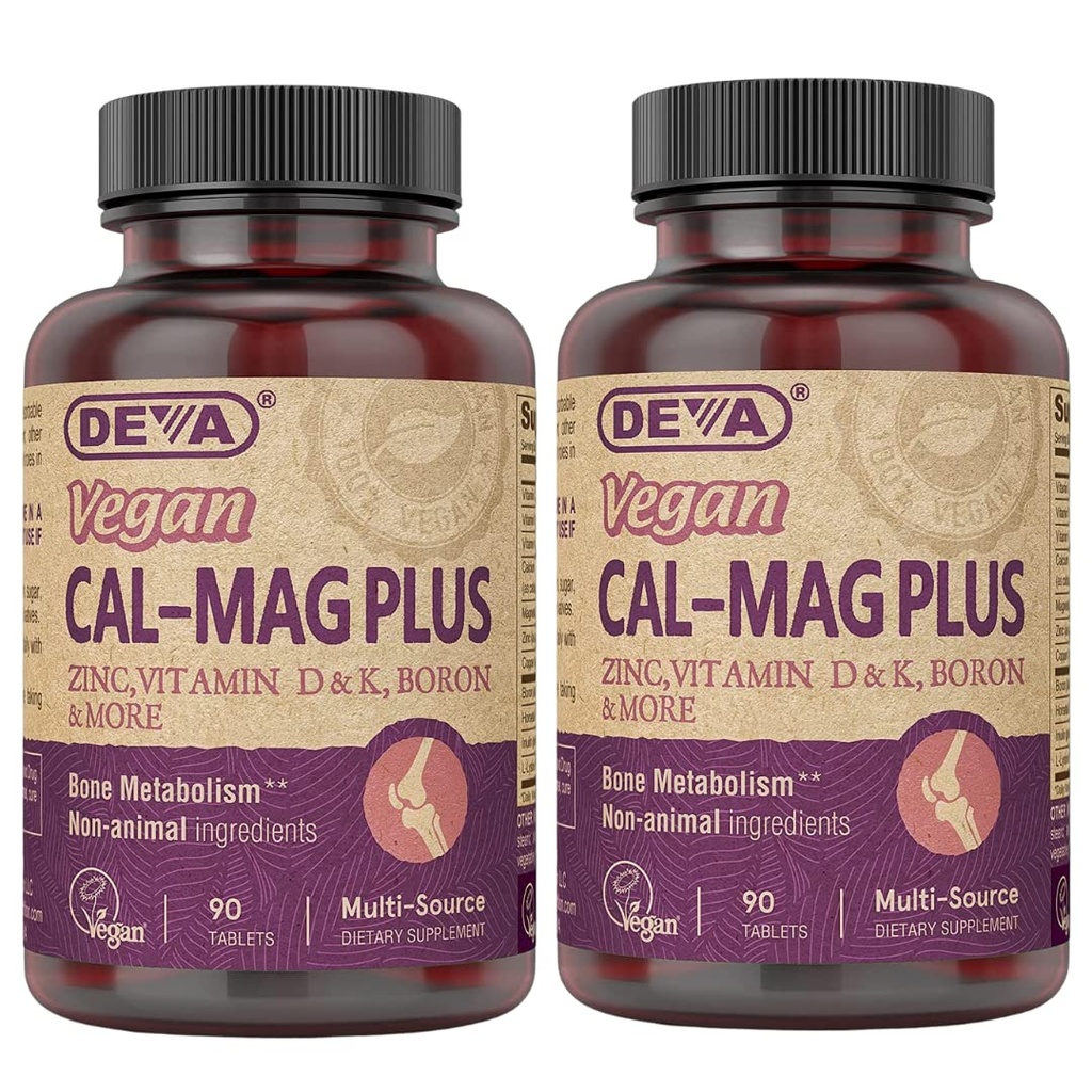 DEVA Vegan Συμπλήρωμα ασβεστίου 2-πακέτο, συν ψευδάργυρο, βιταμίνες C, D & K, βόριο, 90 δισκία