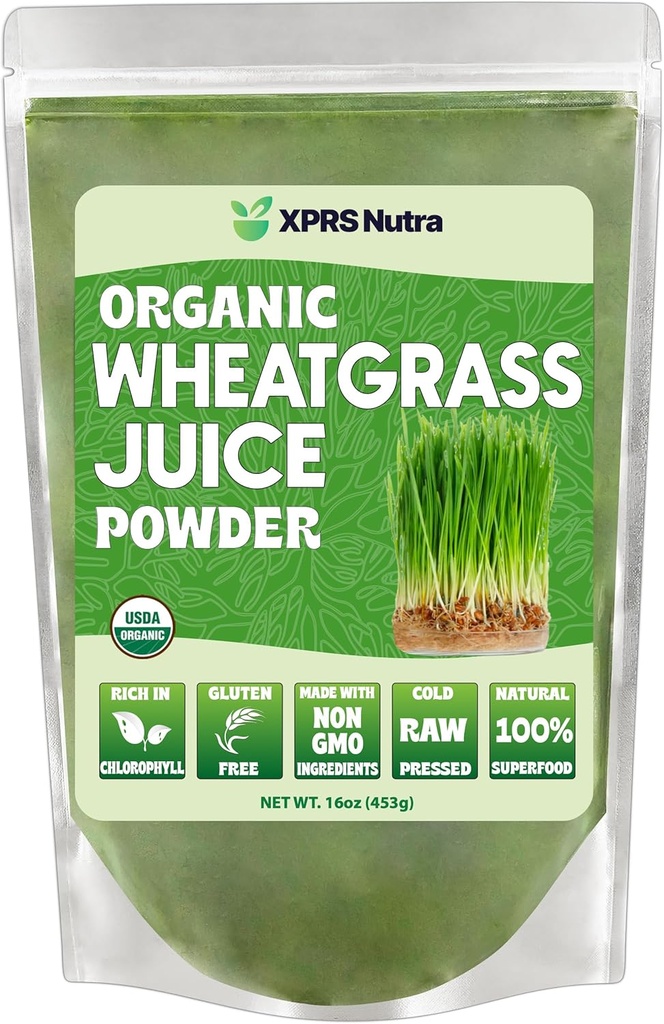 XPRS Nutra Organic Wheatgrass Juice Powder - Βιώσιμα αναπτυσσόμενη - Instant Wheat Grass Juice Powder Made from Concentred Juice - More Pont Than Organic Wheatgrass Powder - 16 Ουγγιά