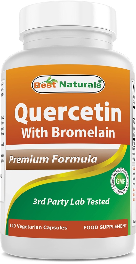 Best Naturals Quercetin with Bromelain Veggie Capsule - 800mg Quercetin & 165 mg Bromelain (2400 GDU/g), 120 Count